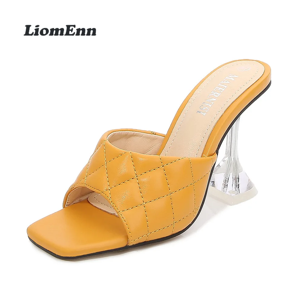 

Luxury Brand Clear Heels Slippers Women 2022 New Trend Summer Pink Yellow Green High Heels Sandals Women Elegant Party Shoes 44