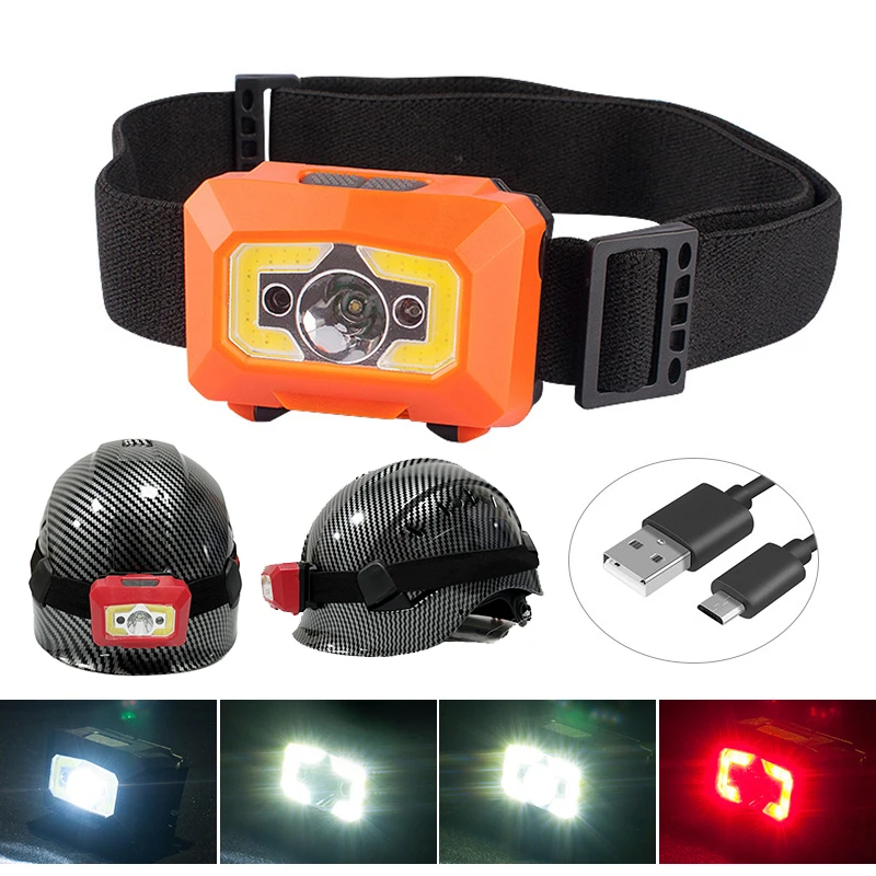 

LED Headlamp Safety Helmet Headlight 2 In 1 XPE+COB Light Construction Engineering Rescue Work Cap Headlight USB Rechargeable