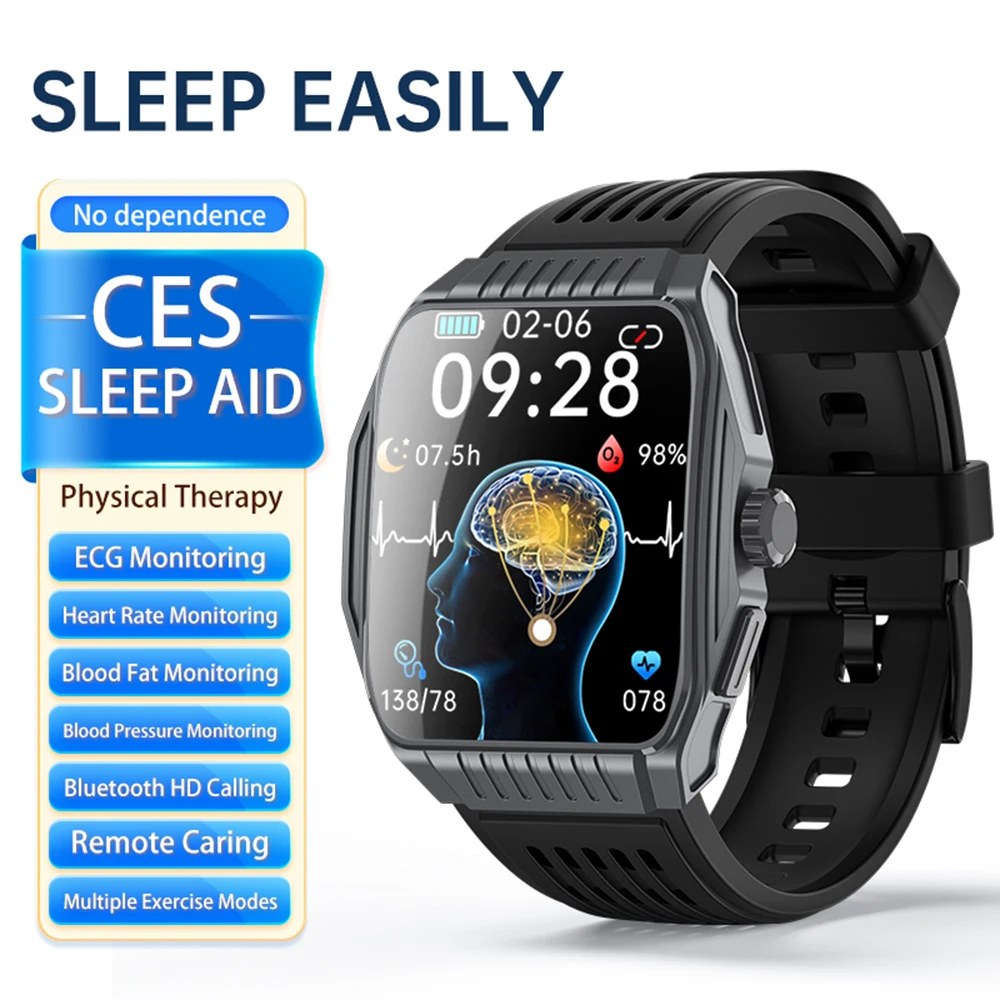 Фото CES Sleep Aid + ЭКГ + уровень глюкозы в крови Смарт-часы для мужчин 1,85-дюймовый экран IP67 Водонепроницаемые спортивные умные часы Bluetooth-часы с вызовом №1