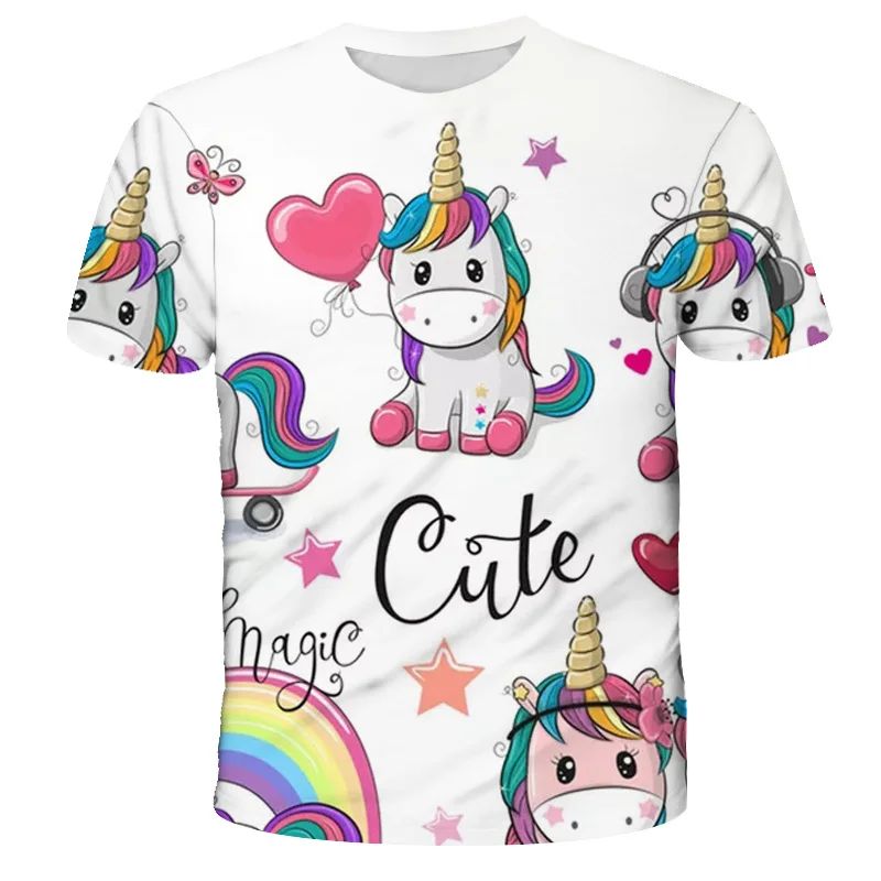 

Unicorn Cartoon Print Girls T Shirt Summer Children 3-14 Years Kids Girls Clothes Short Sleeve O-Neck Tops Tees Dropshipping