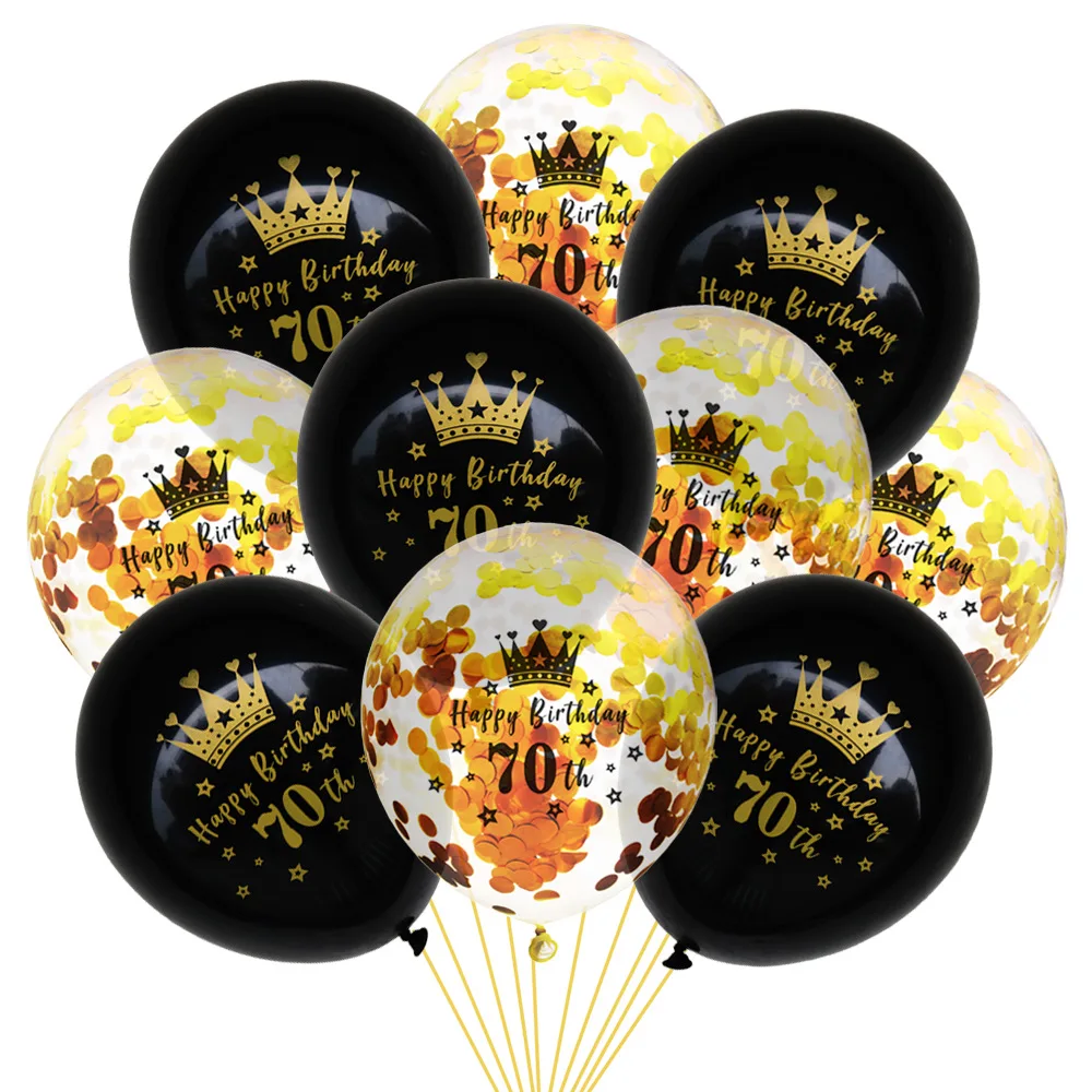 

Black Gold Happy 70th Birthday Party Latex Confetti Balloons Decorations Hanging for 30th 40th 50th Birthday Ballons Decorations