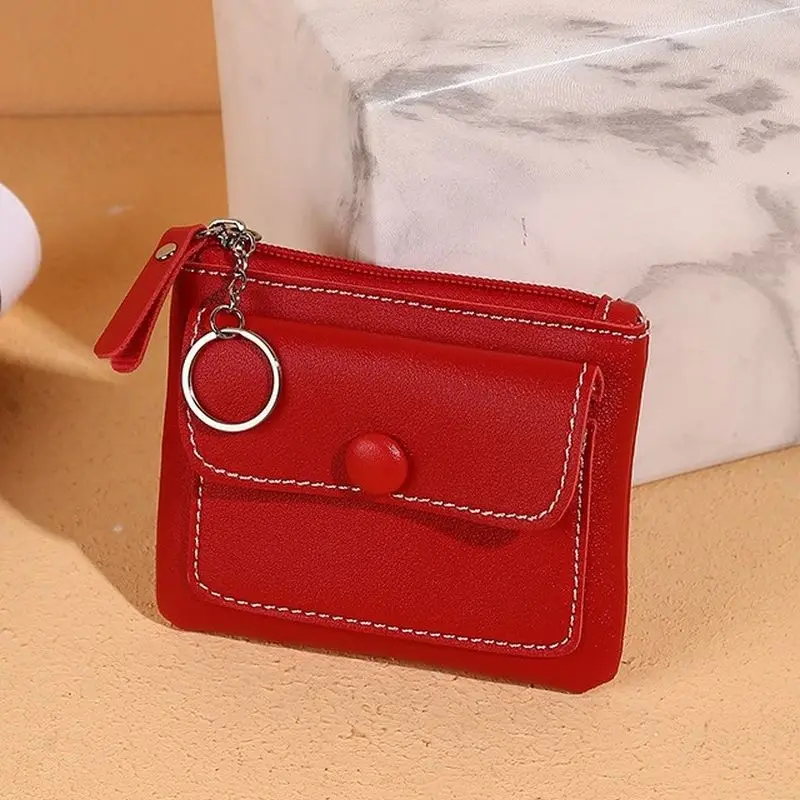 2022 New Wallet Men And Women Zipper Short Cards And Documents Coin Pocket Key Aase Snap Button PU Leather Strap Lanyard Bag