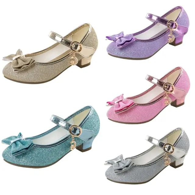 Princess Butterfly Leather Shoes Kids Diamond Bowknot High Heel Children Girl Dance Glitter Shoes Fashion Girls Party Dance Shoe 1