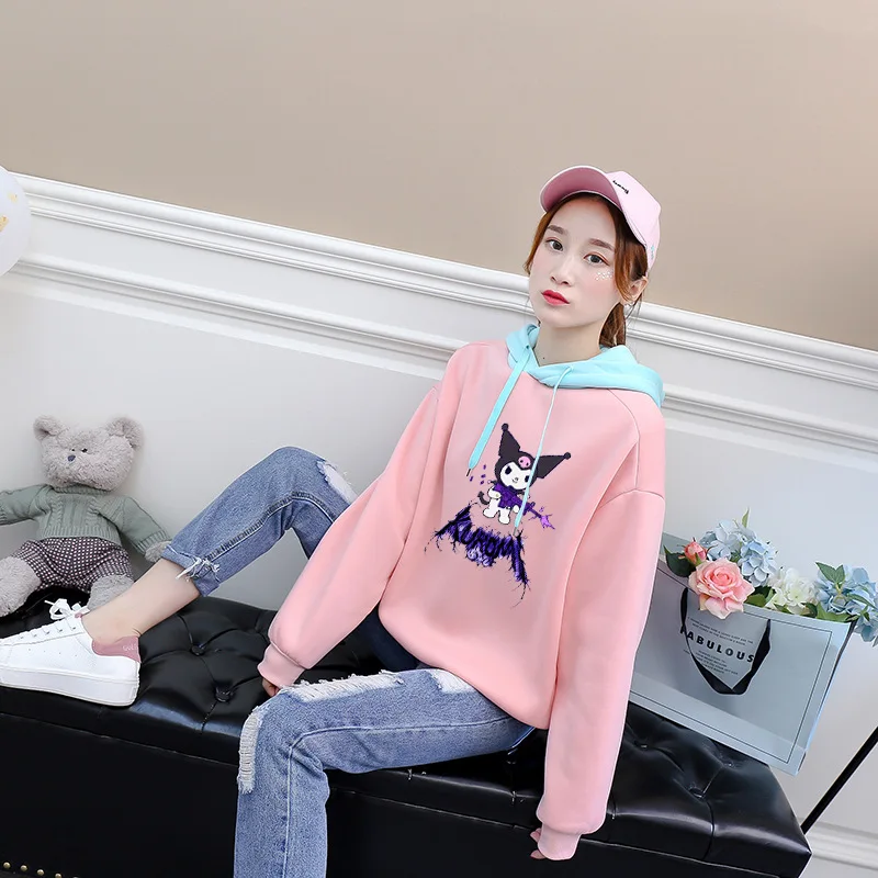 

Kawaii Sanrio Cartoon Cotton Sweater Cute Kuromi Soft Comfortable Spring Autumn Long-Sleeved Sweater Creative Children Gifts