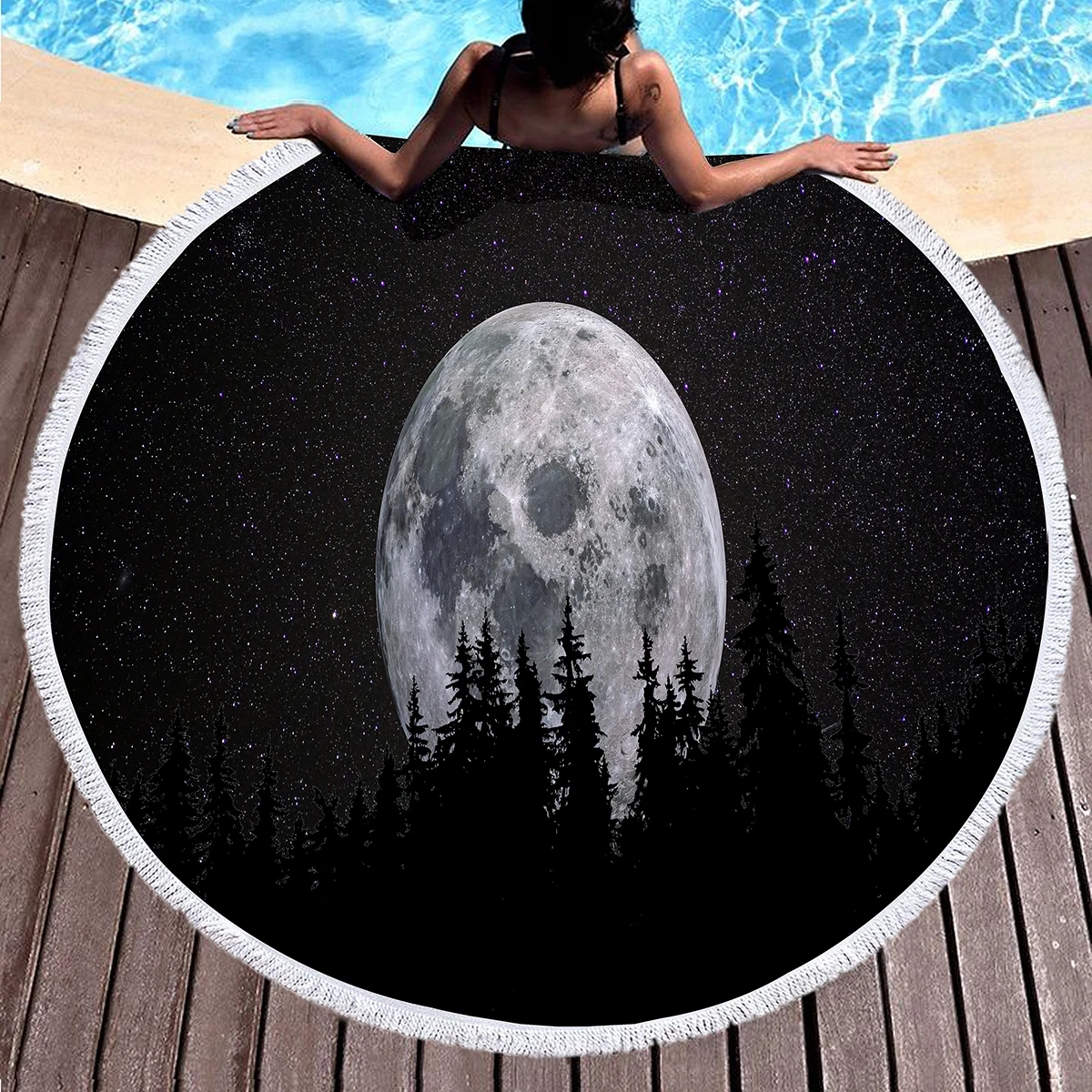 

Круглые пляжные одеяла с лунным лесом, устойчивая к песку шаль, пляжные полотенца, мягкие портативные абсорбирующие быстросохнущие полотенца для бассейна, коврики для пикника