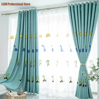 curtains for living room kids boys bedroomcartoon dinosaur blackout embroidered heavy cotton linen french treatment drapes