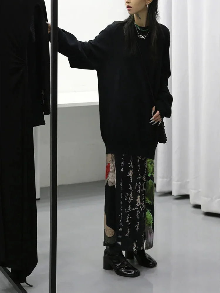 Юбка женская трапециевидная с разрезом длинная Готическая уличная одежда в