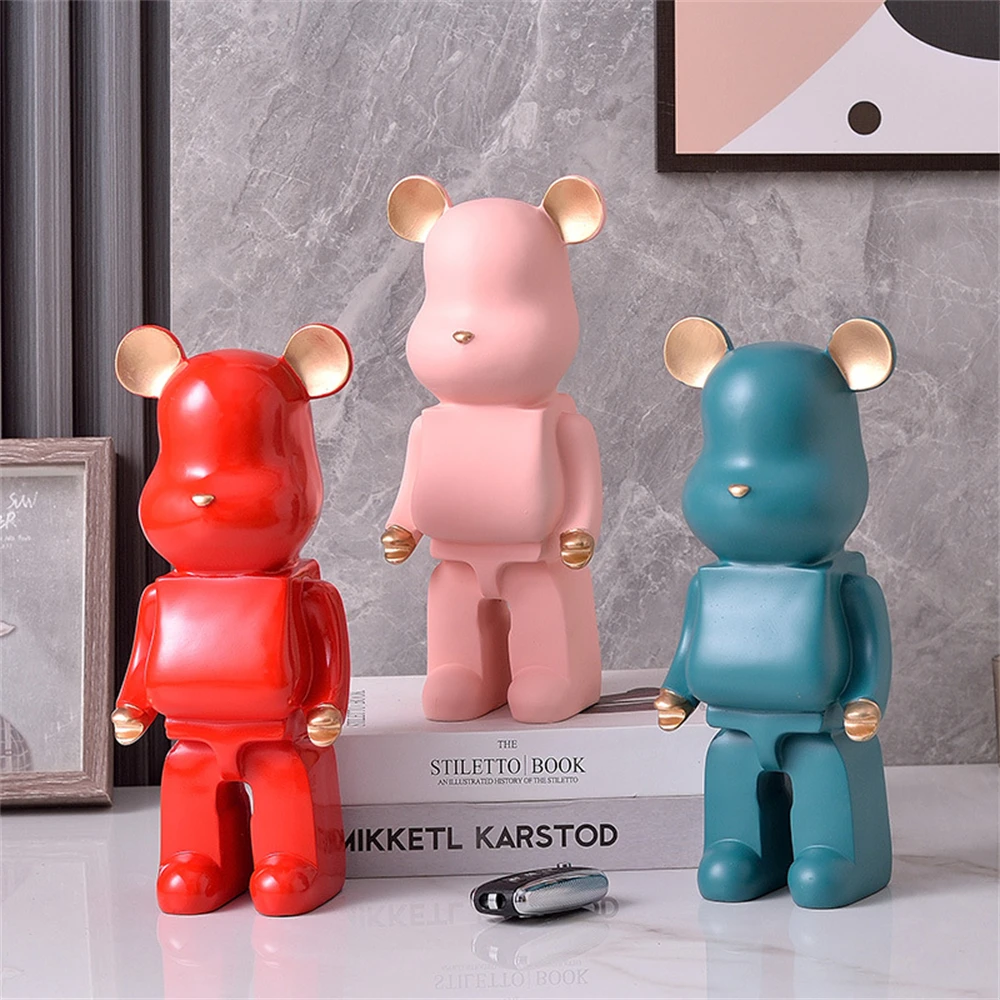 

New Colored Bear Saving Pot Resin Sculpture Figurine Office Home Decoration Ornaments Desktop Decor Handmade Craft Modern Art