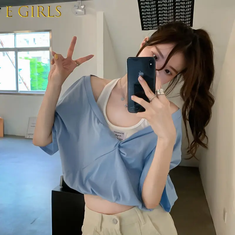 E GIRLS T-Shirts Women Batwing Sleeve Sexy Ladies Tops Summer Hot Sale Casual Loose Design  Tees Streetwear Ins  Chic Cozy