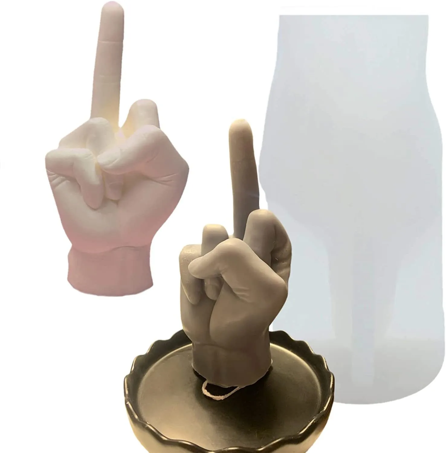 3D Middle Finger Candle Silicone Mold DIY Soap Plaster Making Resin Craft Creative Gesture Gypsum Aromatherapy Candle Mould images - 6