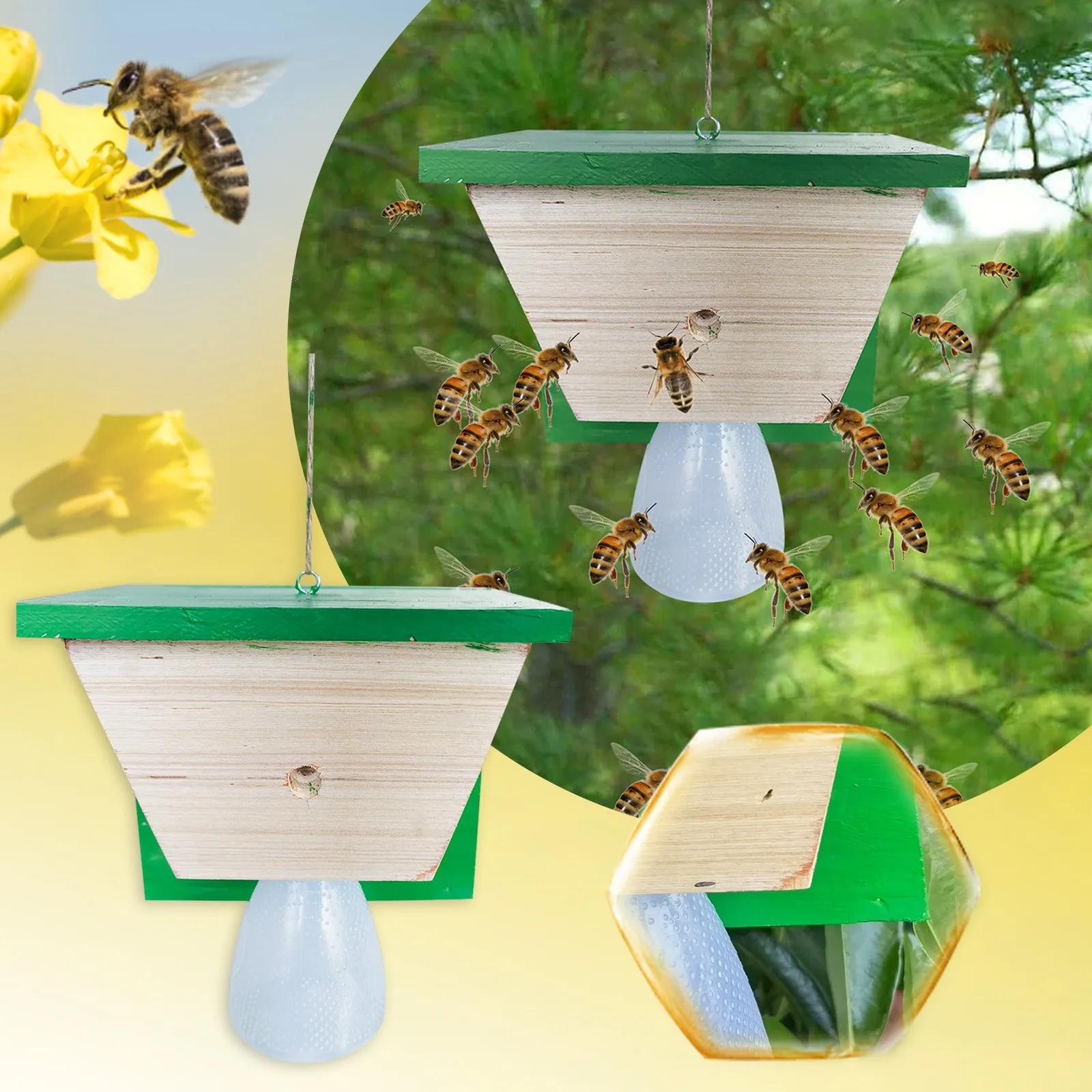 

Bee Wasps Trap Home Outdoor Dual Use Wooden Bee Trap Best Bee Trap What Instantly in House Mat