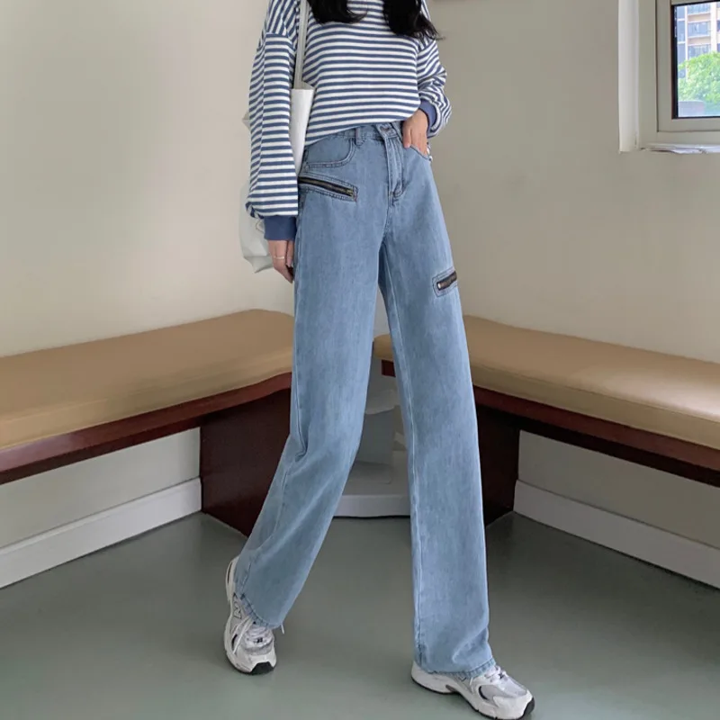 Female Clothing Straight Leg Jeans Woman High Waist Korean Fashion Women's Pants Streetwear Denim Y2k Vintage Clothes Baggy 2022