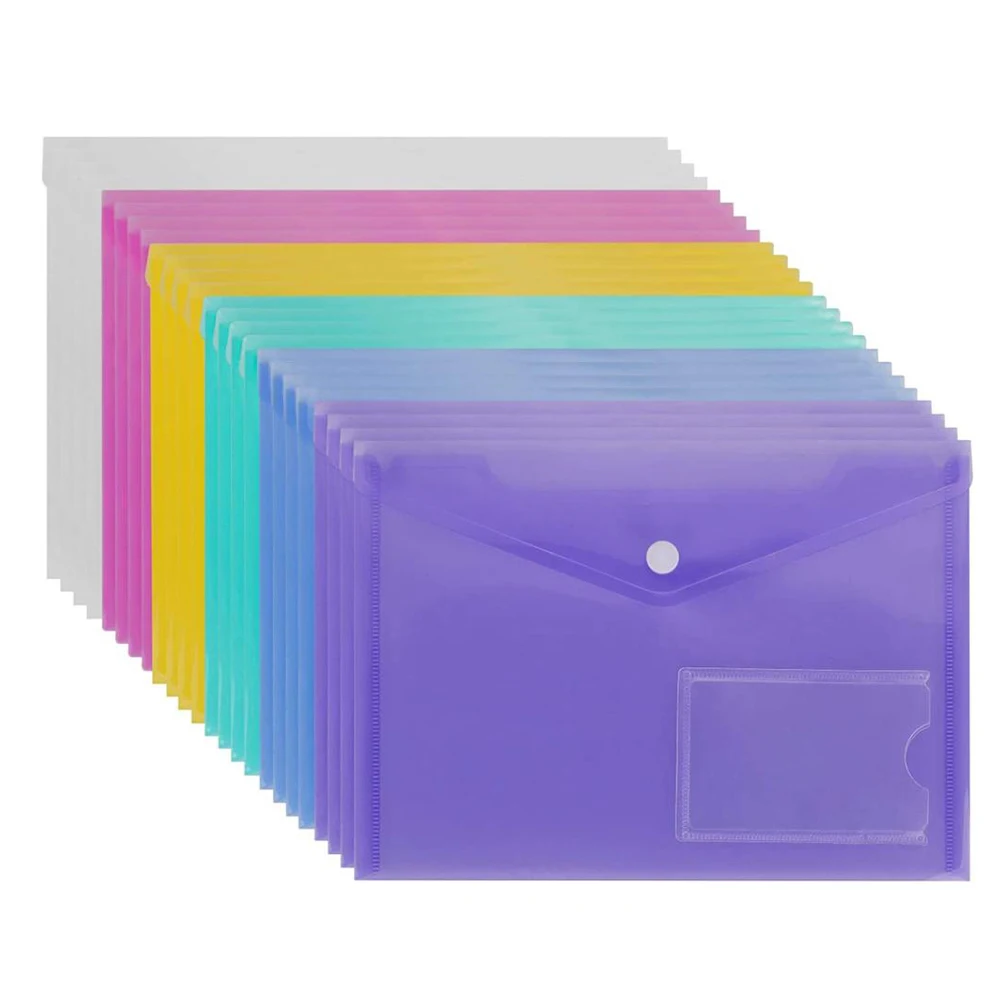 

5PCS A5 Poly Envelope Folder with Snap Button Clear Waterproof Plastic Document Protector for School Home Office Organization