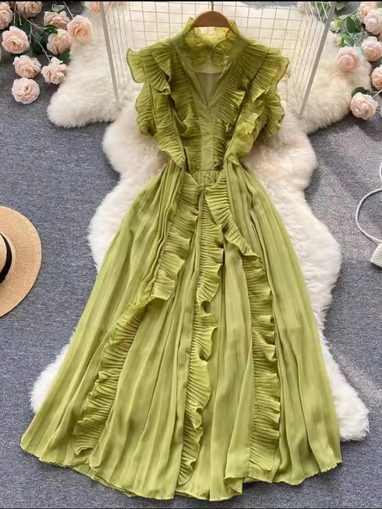 

Summer Dress Woman 2023 Trendy New V-neck Chiffon Black Dress Ruffled Temperament Long Dresses Party Dresses for Women Clothing
