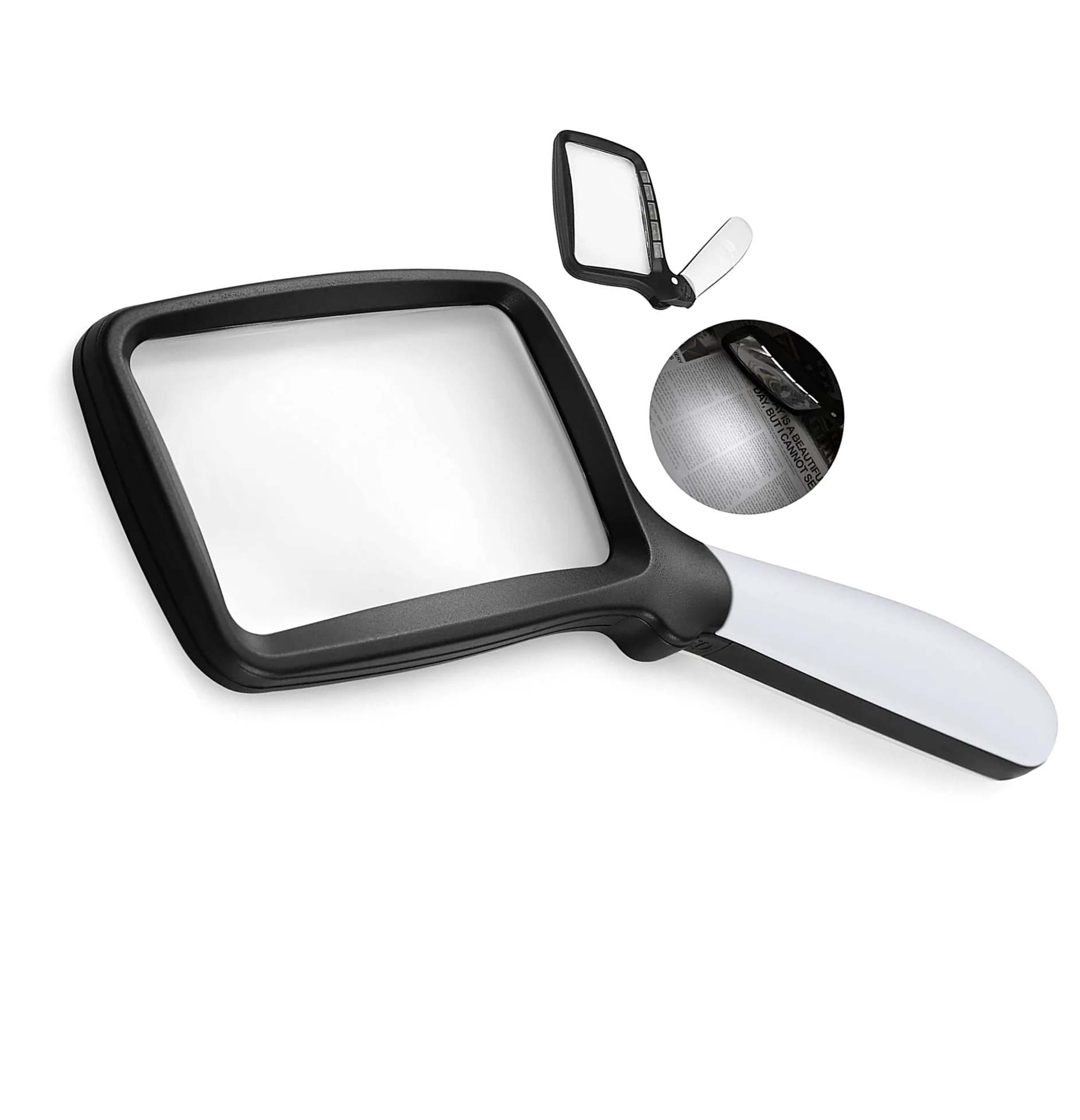 

Glass Rectangle Folding Light, Handheld Lighted With Magnifier Dimmable Magnifying Macular For Degeneration Large With