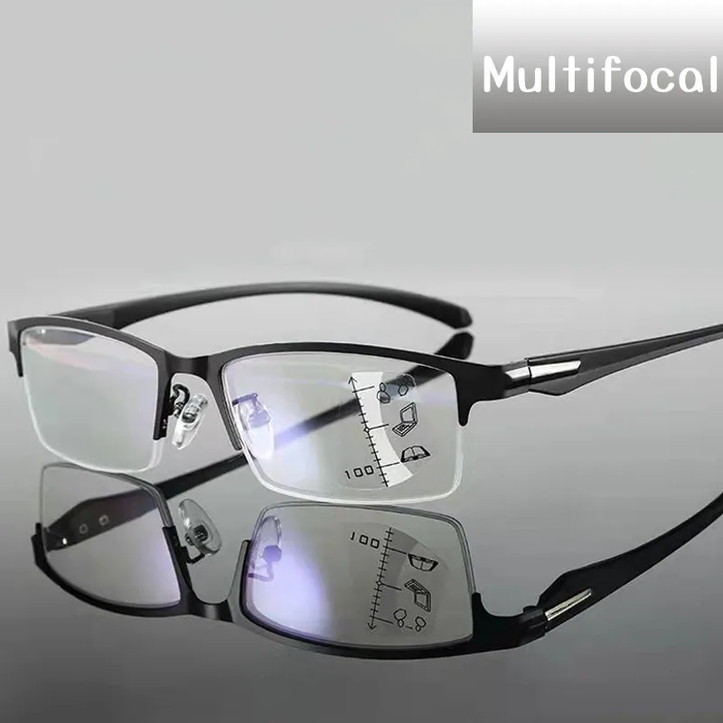 

Trend Business Progressive Multifocal Reading Glasses Men Women Vintage Presbyopia Eyewear Retro Half Frame Far Sight Eyeglasses
