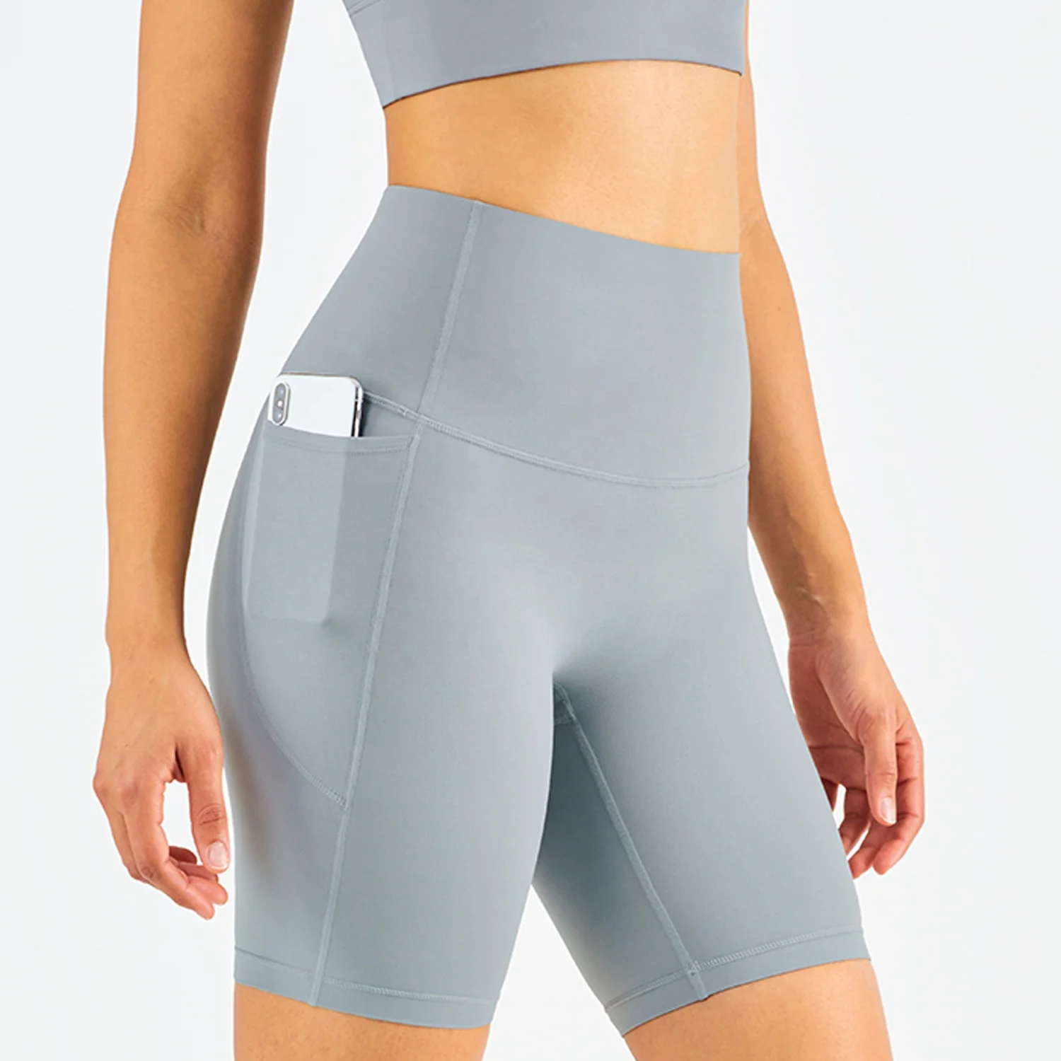 

Hot Selling High Waisted Side Pockets Yoga Shorts Sexy Nude Eco Workout Pants