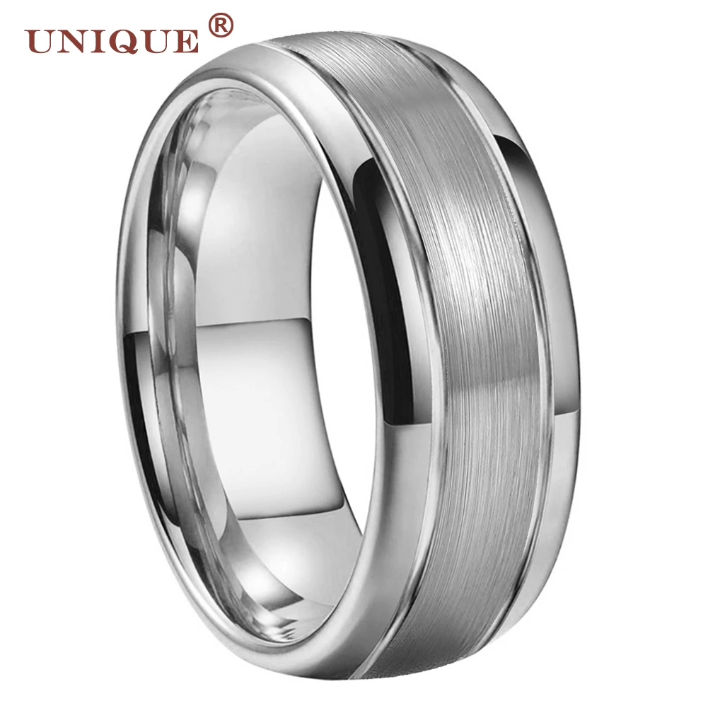 

Unique Jewel Fashion Jewelry Tungsten Steel Ring 6mm 8mm for Couples Polished Brushed Grooved Domed Men Silver Wedding Band