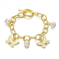 2022 butterfly bracelet gold alloy ins retro matching hot selling trend personality pearl element baroque summer