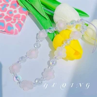 ins fashion sweet style resin frosted flower decoration hanging pink mobile phone chain anti lost lanyard of female accessories