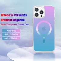 magnetic gradient transparent acrylic phone case for iphone 13 12 pro max cases for magsafe wireless charging shockproof cover