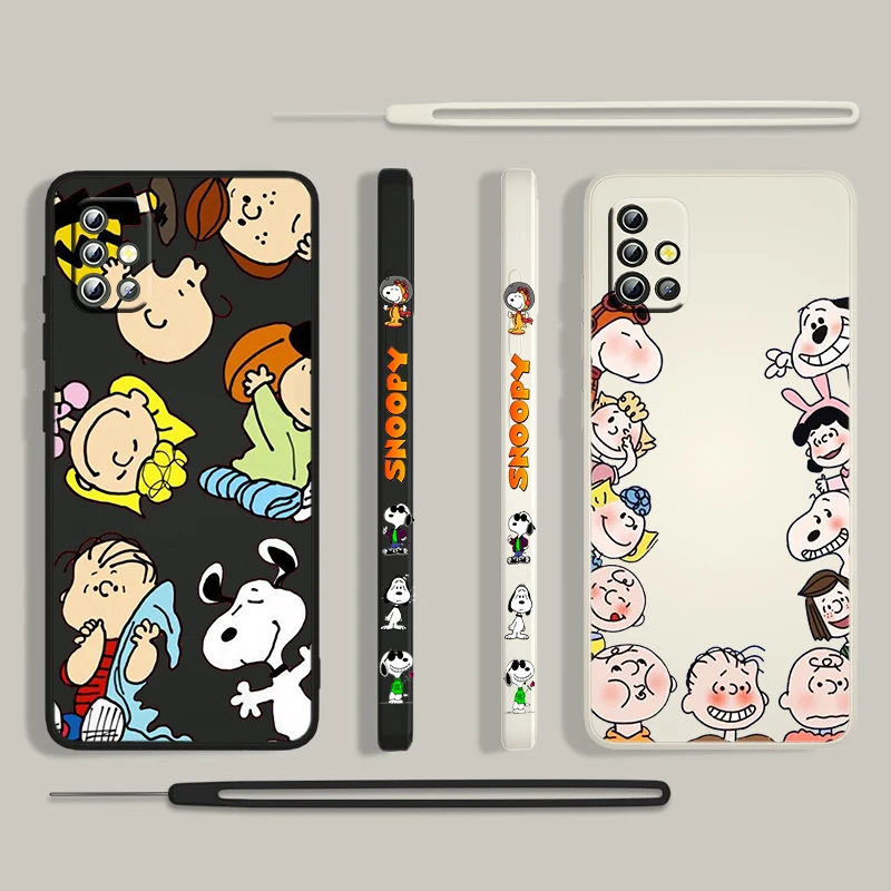 

Anime Cute Snoopy Boys For Samsung Galaxy A73 A53 A33 A52 A32 A22 A71 A51 A21S A03S A50 4G 5G Liquid Left Rope Phone Case Cover