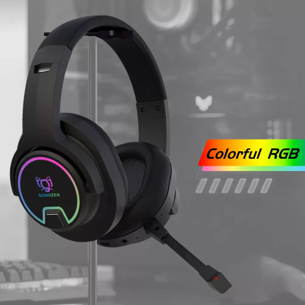 

NEW2023 RGB LED Gaming Headset Earphones Active Noise-Cancellation Bluetooth-compatible 5.0 Sports Headsets with Microphone for