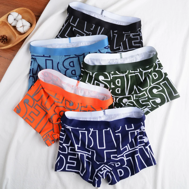 5Pcs/Lot Men's Underwear Men Pure Cotton Boxer Shorts New Trend Antibacterial Crotch Large Size Men's Boxer
