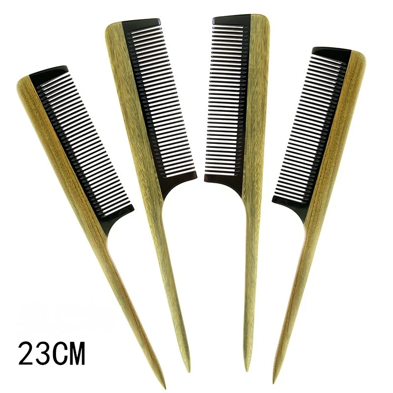 

23cm ox horn rat tail comb with green sandalwood handle, fine-tooth wood hair comb for adults and kids hair styling