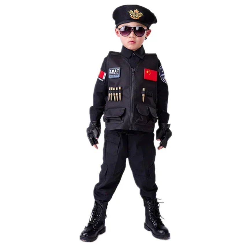Фото Politieagenten Kostuums Jongens Spe Aces Politie Uniform Kinderdaggeschenk Leger Lange Mouw Jas HandschoenenCosplay №4