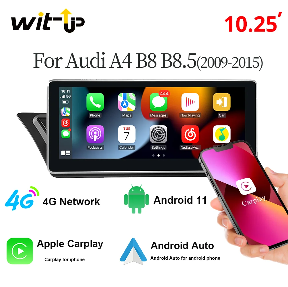

wit-up For Audi A4 2009-2016 10.25" Touchscreen Upgrade Android 11 Aftermaket GPS Navi CarPlay Autoradio Car Stereo