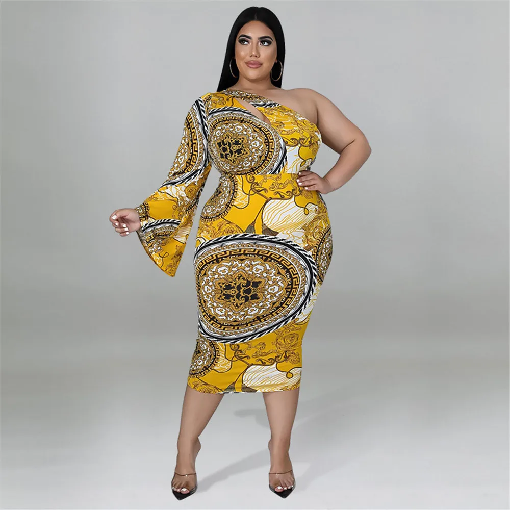 

Women's Plus Size Dress Fashion Temperament Fashion Print Single Sleeve Dress New 2022 Spring Party Dresses Female Clothing