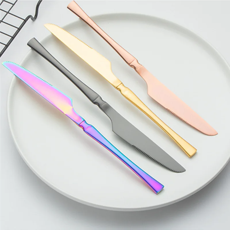 

Steak Knife Fork Spoon Tableware 24-piece Titanium Plated Flat Cutlery Set Stainless Steel Flat Tableware Set High Quality New