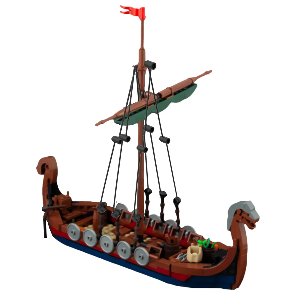 

BZB MOC Medieval Military Viking Longship Building Blocks Set Dragon Boat Ocean Vintage War Ship assembled brick model kids toys