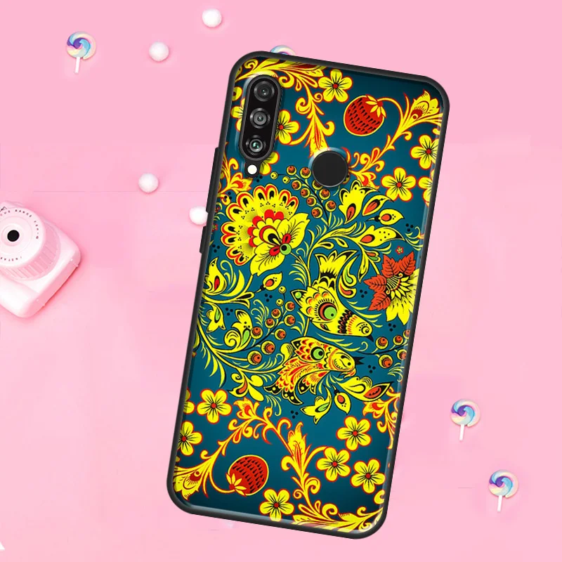 Фото Чехол с русским цветочным узором в стиле Хоклому для Huawei Nova 11 Pro 10 9 SE Y70 Y60 Y90 Y61 Y91 Y73 Y72 12s 12i 11i 8i P30 P40 Lite №4