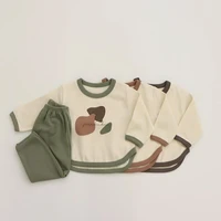 childrens clothing kit three color graffiti cotton contrast color edging suit 2022 autumn korean unisex two piece set