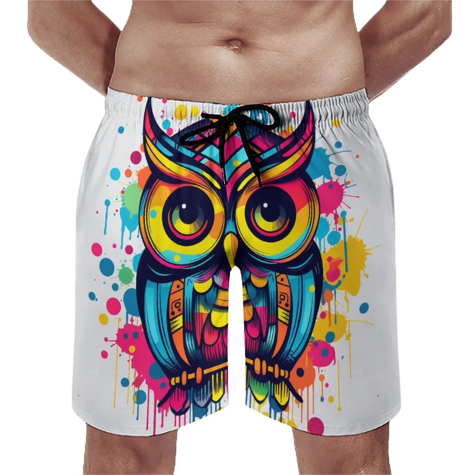 

Board Shorts Owl Retro Beach Trunks Graffiti Line Art Fragmented Icons Quick Drying Running Surf Hot Sale Plus Size Beach Shorts
