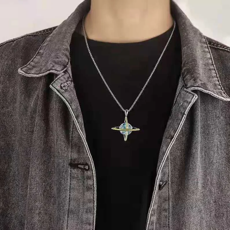 

Planet Rhinestone Necklace for Women Simple Fashion Necklaces Woman High Quality Trend Silver Color Korean Lovers Gift Jewelry