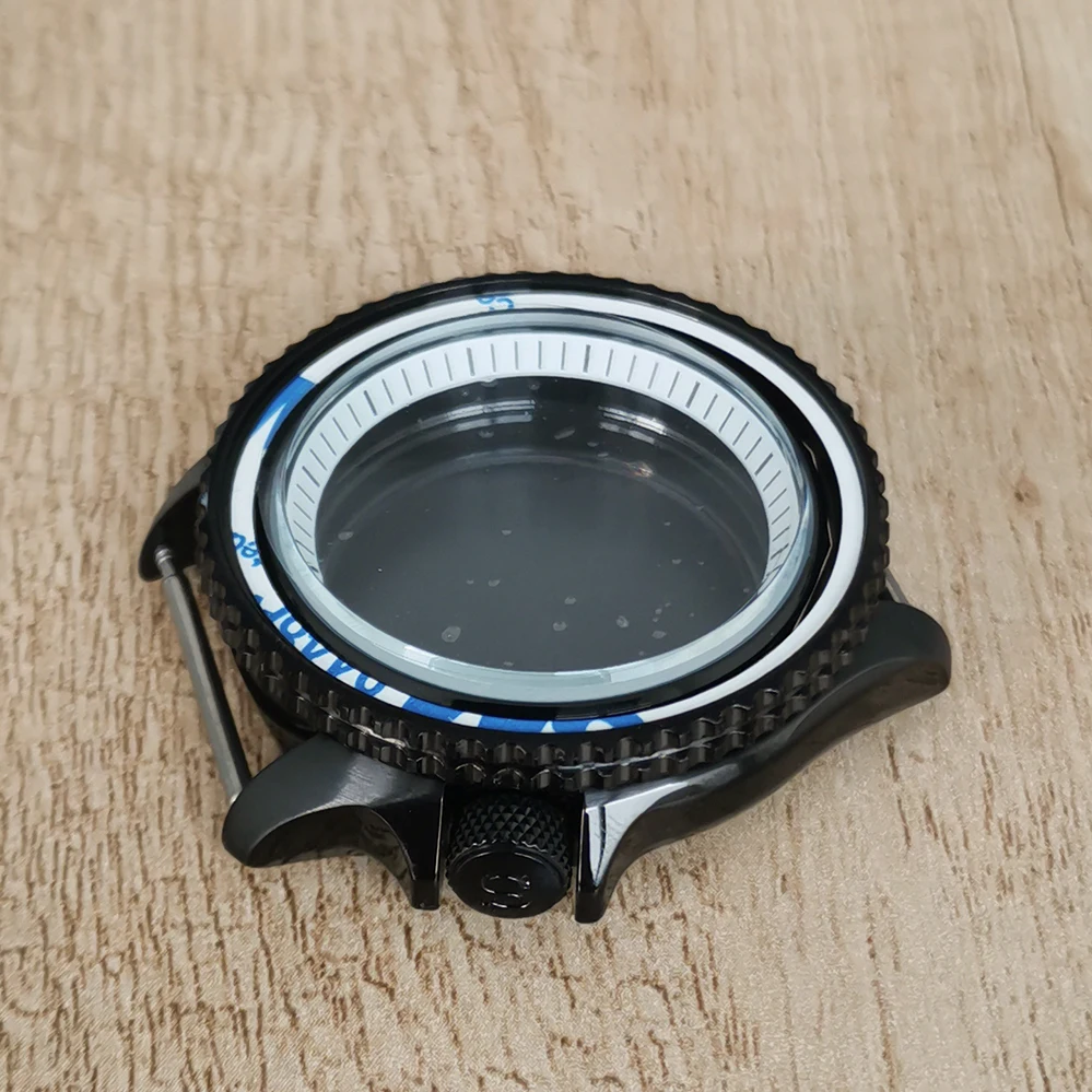 41.5mm Watch Case PVD Black Stainless Steel Black/white Ring Replacement SKX007S Handle Fit NH35 NH36 4R Movement