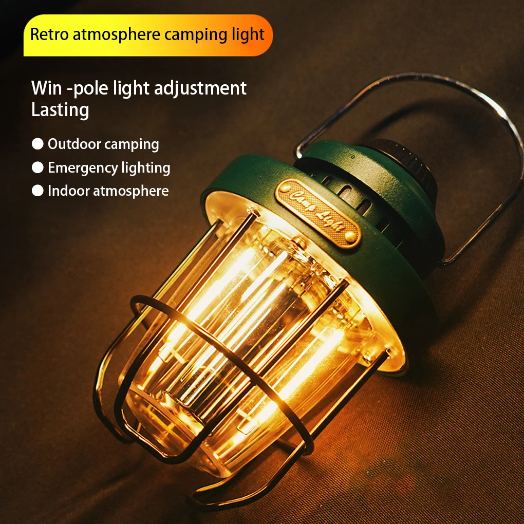 

LED Camping Light Portable Retro Lantern with Handle Lights Eye Protection Type-C Lamp for Hiking Decoration Red