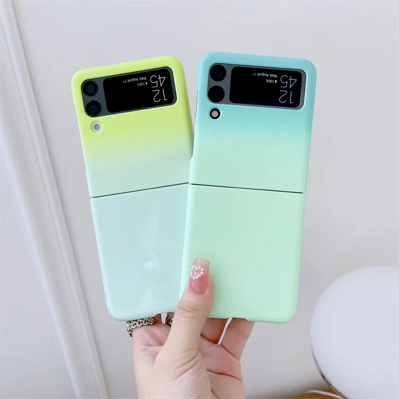 

Glossy Gradient Candy Color Phone Case for Samsung Galaxy Z Flip 3 5G Hard PC Back Cover for ZFlip3 Case Protective Shell