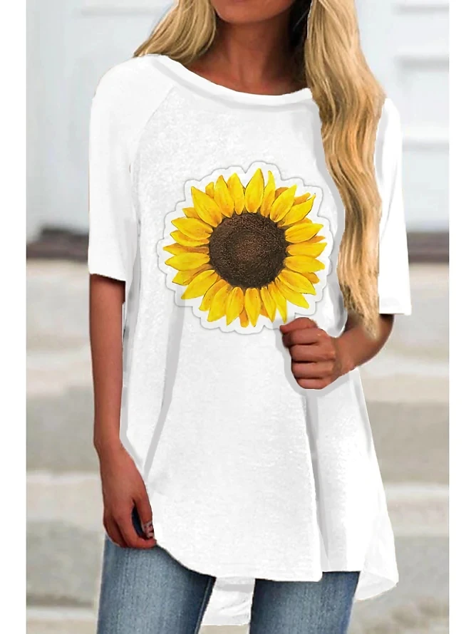 Женская футболка с коротким рукавом Белый/хаки/желтый/бежевый Повседневный