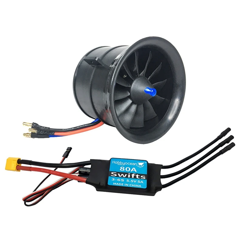 

Hobbyocean 80A ESC EDF 70mm 2300KV 6S 12Blades RC Fan Propeller with Brushless Motor for RC JET Airplane Drone Model Spare Parts