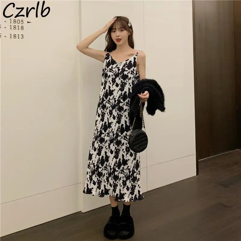 Женское винтажное платье-миди без рукавов с принтом