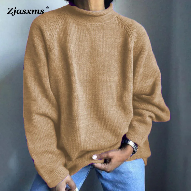 

Женская трикотажная уличная одежда, новинка, осенне-зимний однотонный офисный свободный свитер средней длины с высоким воротником для женщин, женский Повседневный пуловер, топы