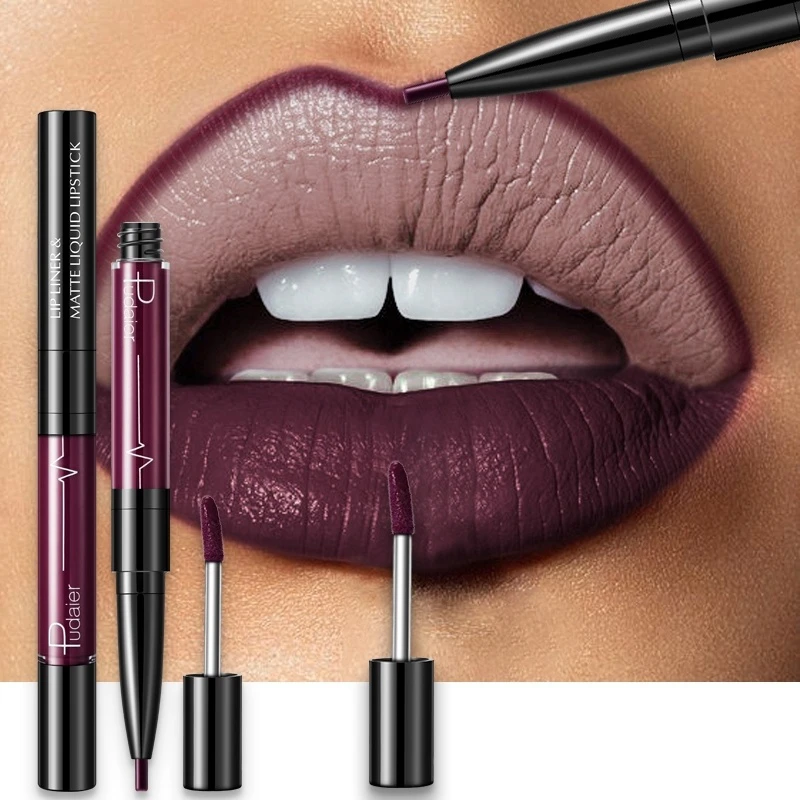 

HEALLOR New Double-headed Lipstick Matte Lip Gloss Lip Liner 2 In 1 Long Lasting Waterproof Makeup Beauty Matte Lipstick