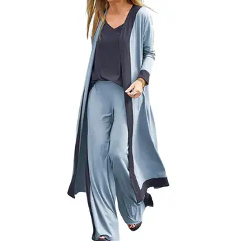 Women long sleeve cardigan coat loose wide leg pants top 3 piece set for female women autumn winter women's suits 1