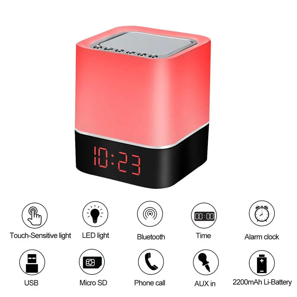 

Wireless Bluetooth Speaker Sensitive Touch Control Alarm Clock Music Speaker TF/SD Card Multicolor Lights Heavy Bass Subwoofer