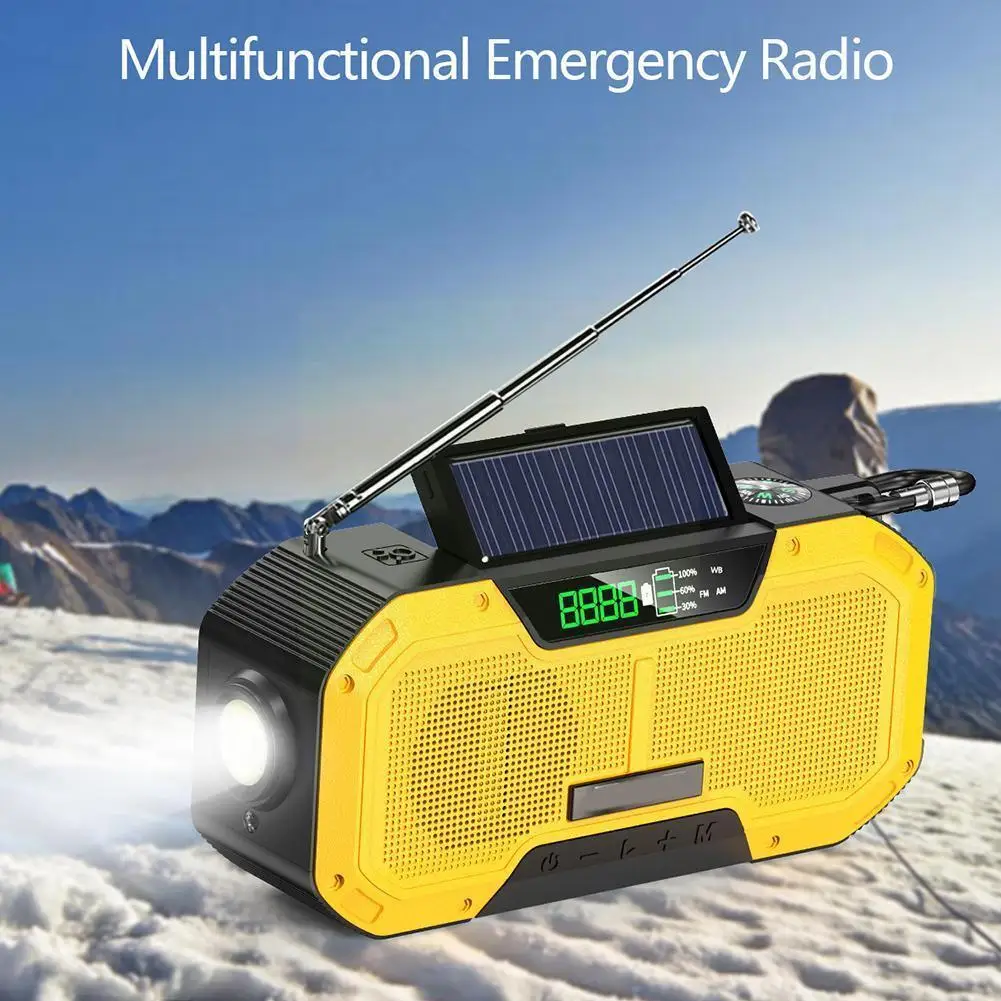

Type-c Usb Rechargable Portable Emergency Solar Power Radio Phone Charger Hand Led Crank Am/fm Retro Flashlight Compass Cam Q6i6