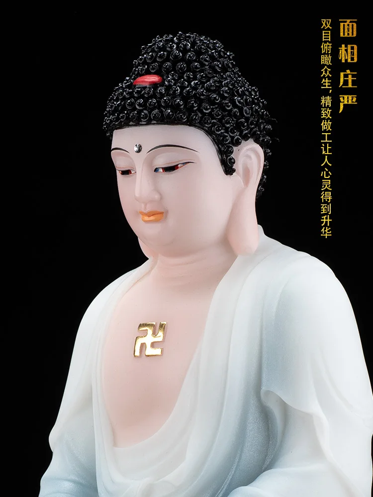 

White marble, colorful Tibetan king Bodhisattva, Guanyin Buddha, Sakyamuni, three saints Buddha Hall ornaments desk decor